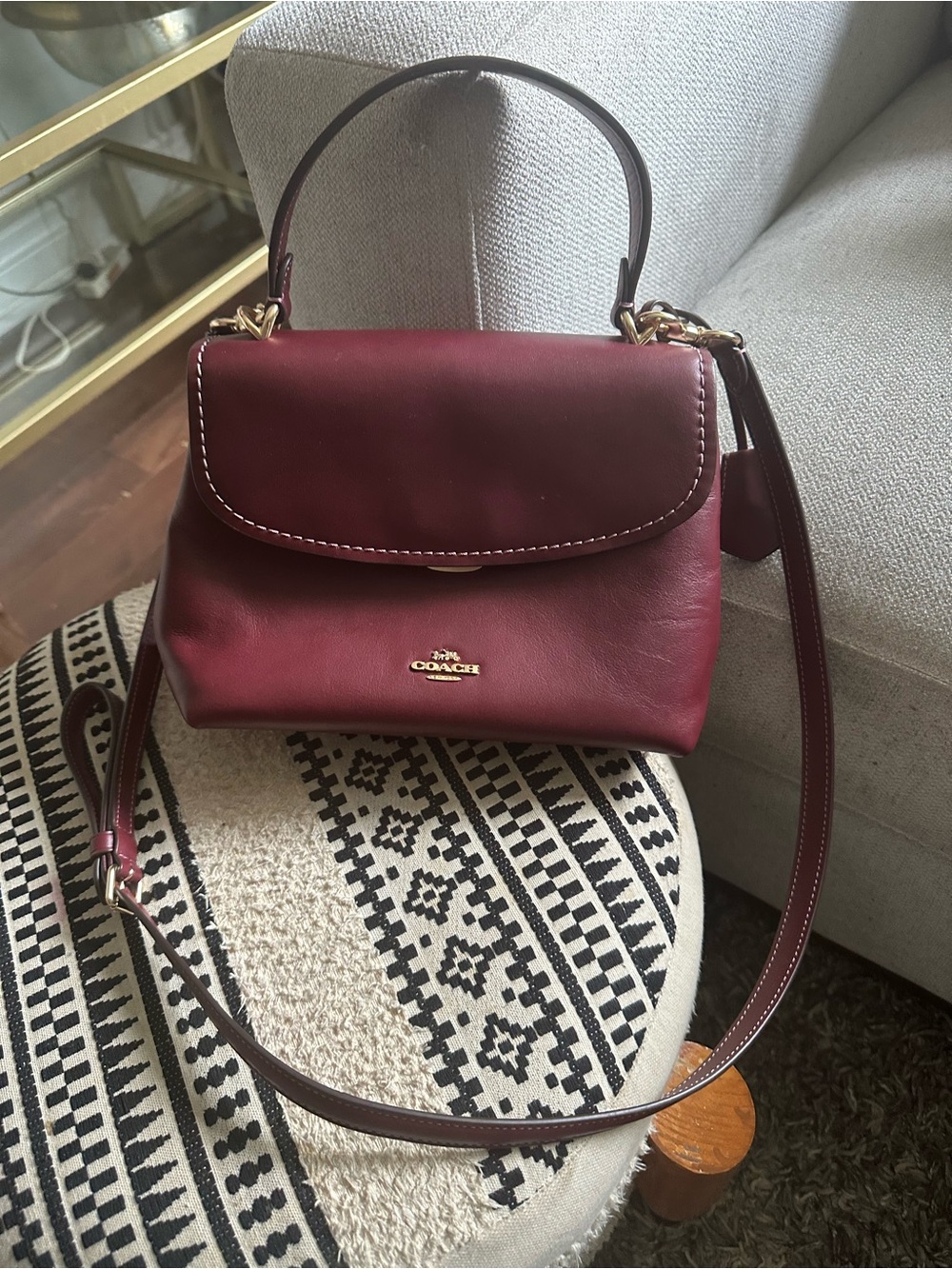 Coach Burgundy Leather Satchel with Gold Accent Hardware
